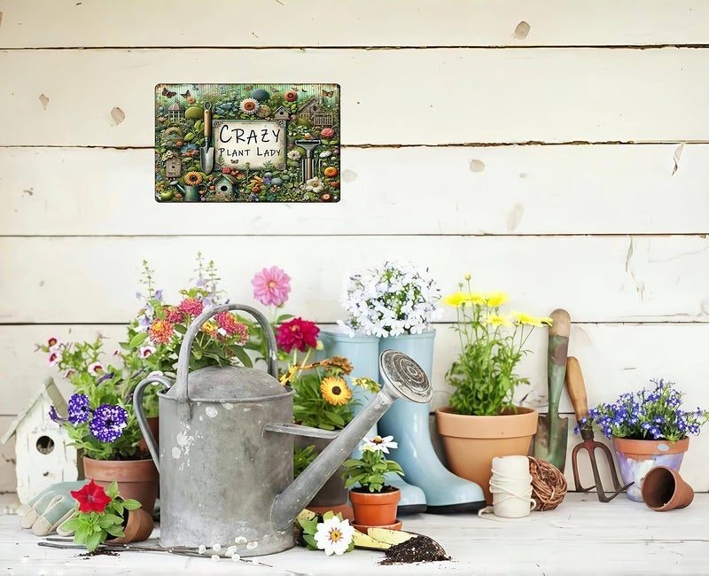 Bestylez Garden Gifts Vintage Gardening Signs Crazy Plant Lady Tin Sign for Home Garden Greenhouse Living Room Bedroom Yard Outdoor Decor 8X12 Inch (3359) - Image 5